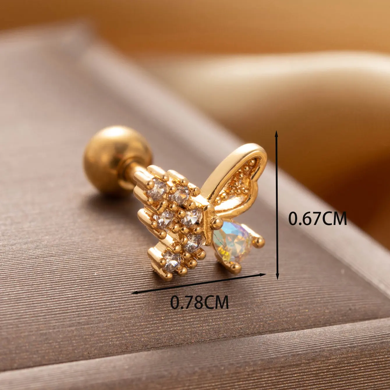 1 Piece Simple Series Classic Butterfly Titanium Steel  18K Gold Plated Material Zircon Women's Stud Earrings h5 